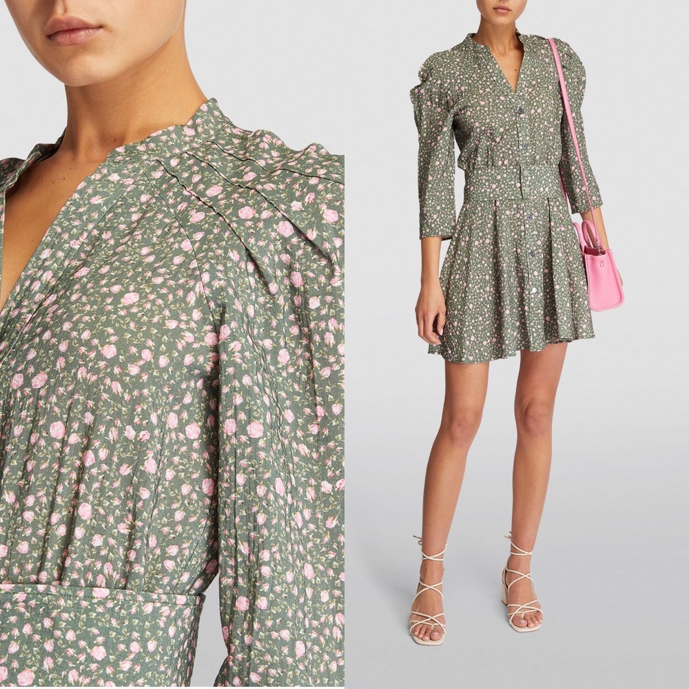 Maje multi rose floral belted puff sleeve mini dress FINAL PRICE NO OFFERS - Picture 4 of 11
